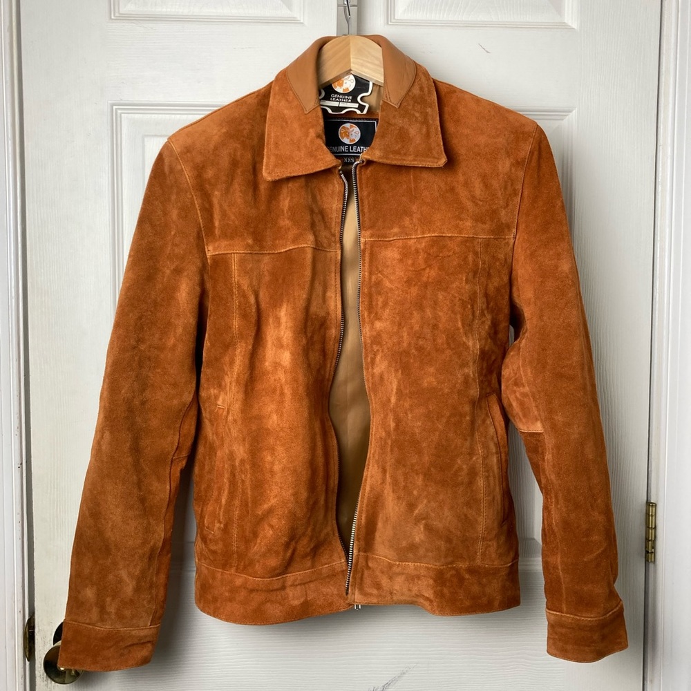 Men's Western suede Leather Shirt Collar Style Biker Tan Brown Jacket